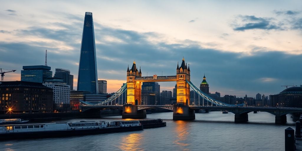 London skyline with Tower Bridge and River Thames.