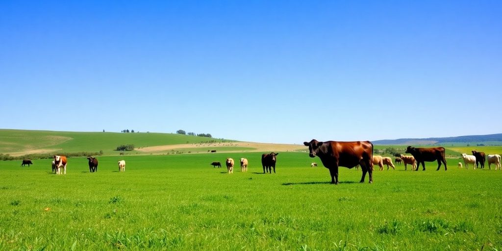 Cows grazing on a green pasture in California.