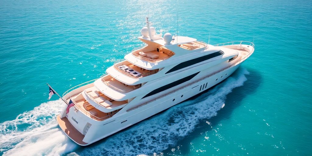 Luxury yacht Ohana sailing on clear blue ocean.
