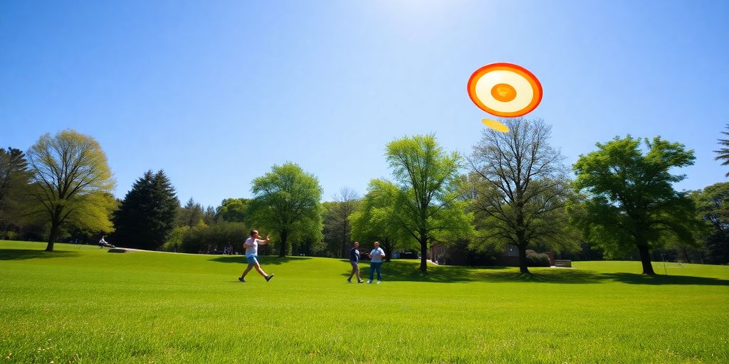 Person playing frisbee in a sunny park.