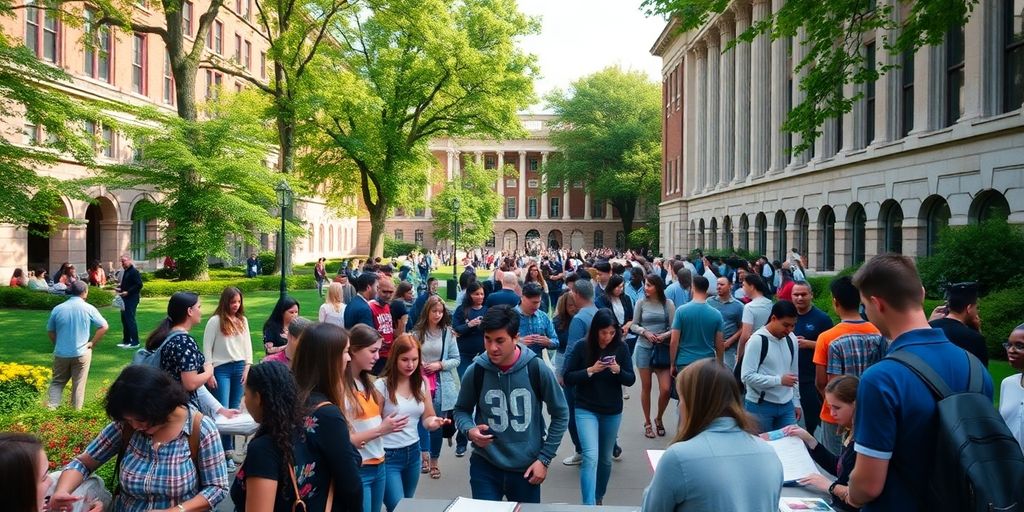 Harvard students collaborating on innovative projects outdoors.