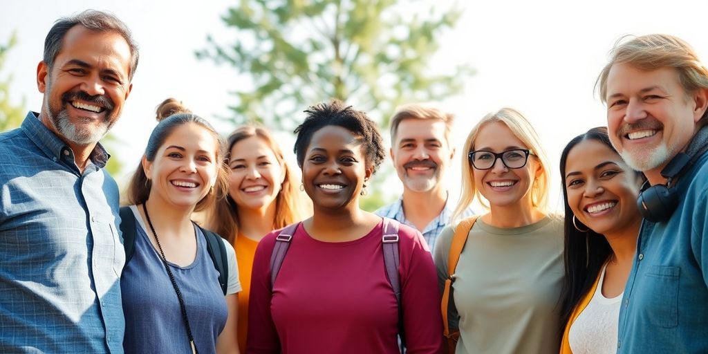 Diverse people smiling, celebrating identity.