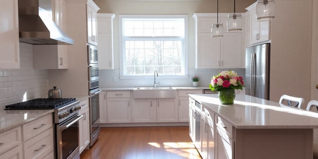 Renovated Alpharetta kitchen interior with new appliances.