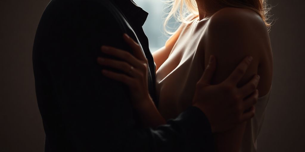 Couple embracing in a intimate close-up.