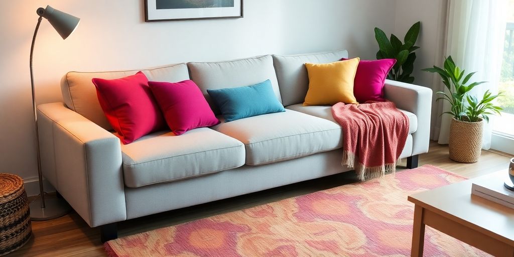 Modern IKEA sleeper sofa in a cozy living room setting.
