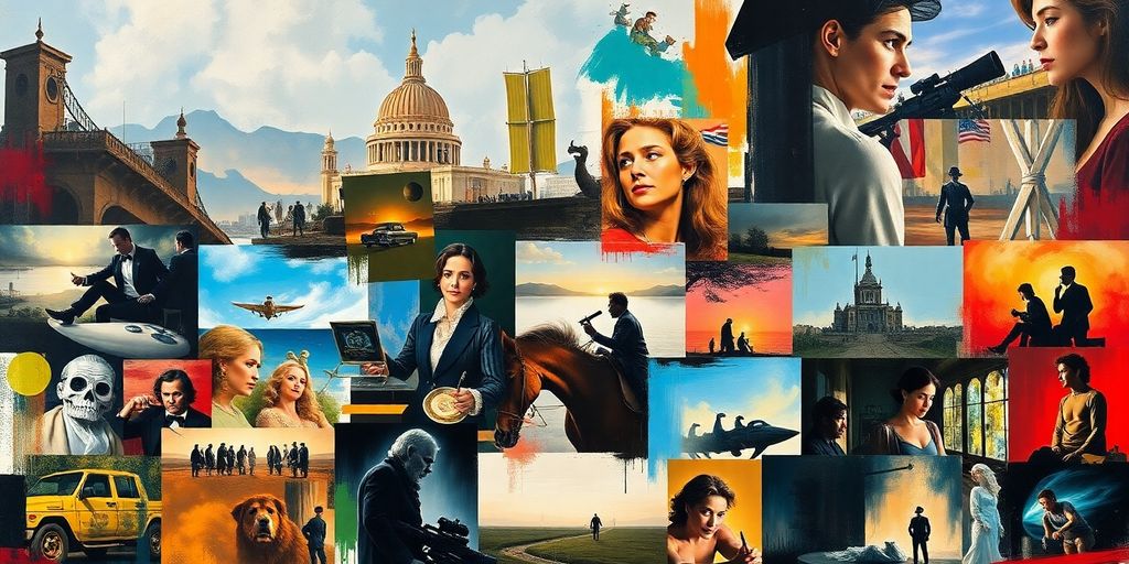 Collage of iconic movies with artistic painting elements.
