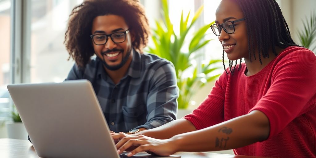 Diverse adults collaborating in modern office