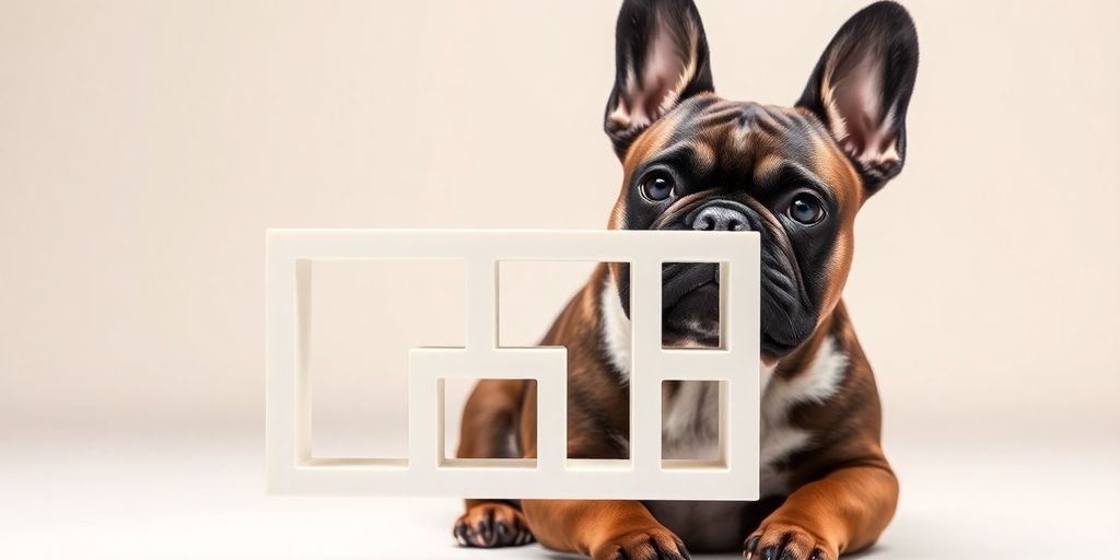 French bulldog looking at a maze.