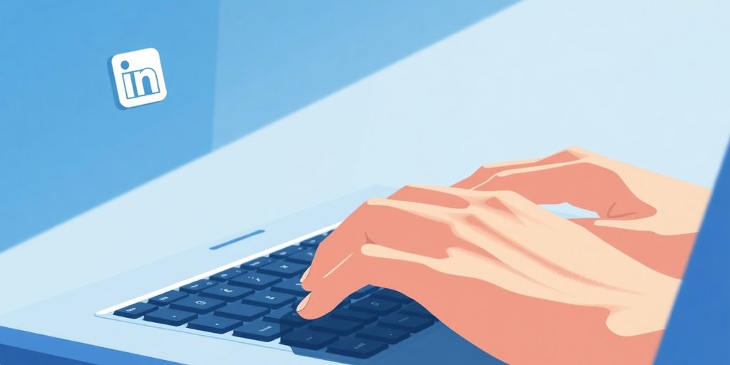 Person typing on laptop, LinkedIn logo