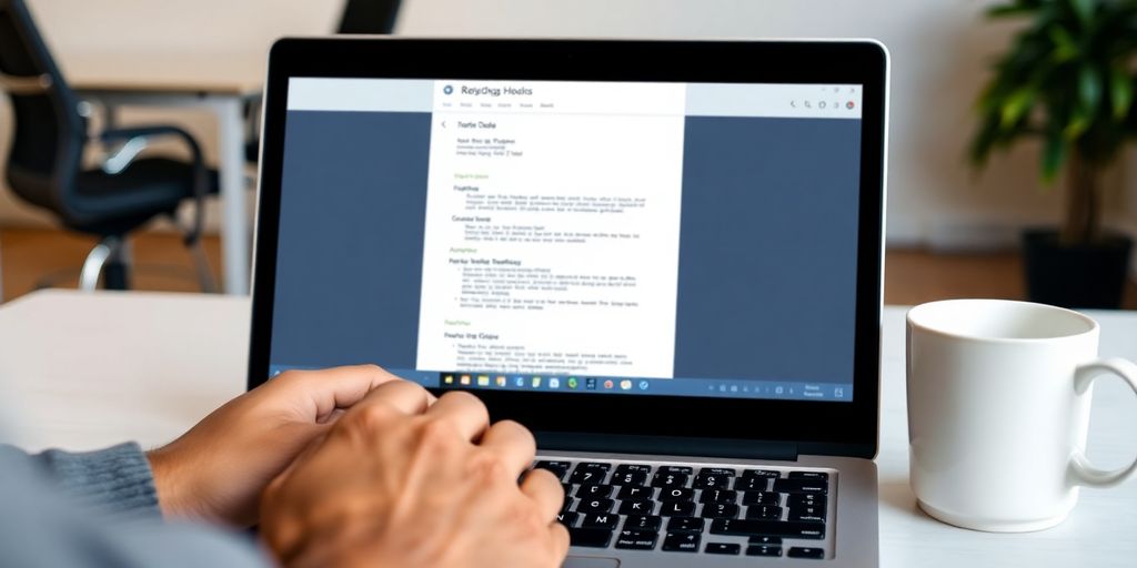 Laptop open to a resume template.