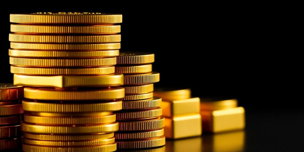 Photo de pièces et barres d'or brillantes.