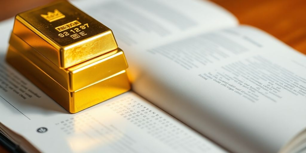 Une pile d'or et un livret bancaire ouvert.