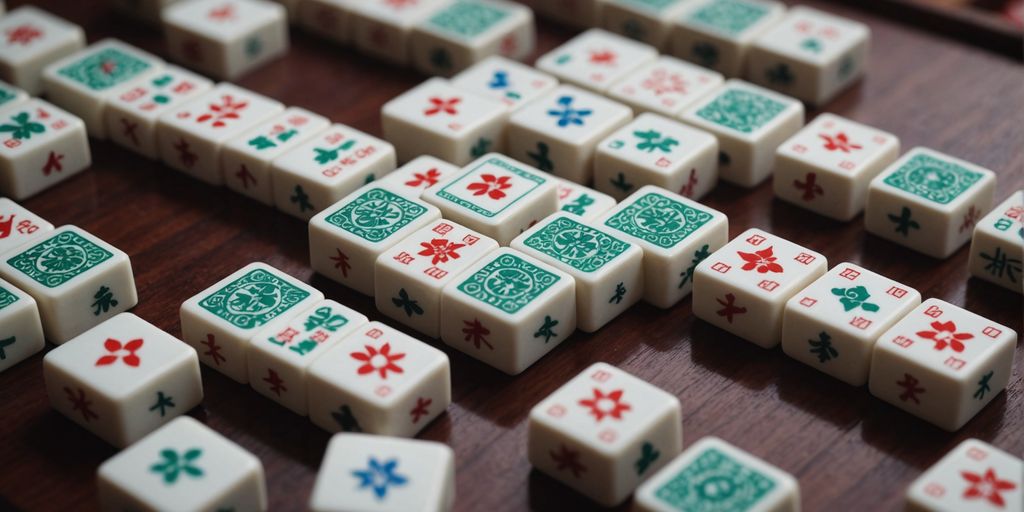 Mahjong tiles in a traditional game layout.