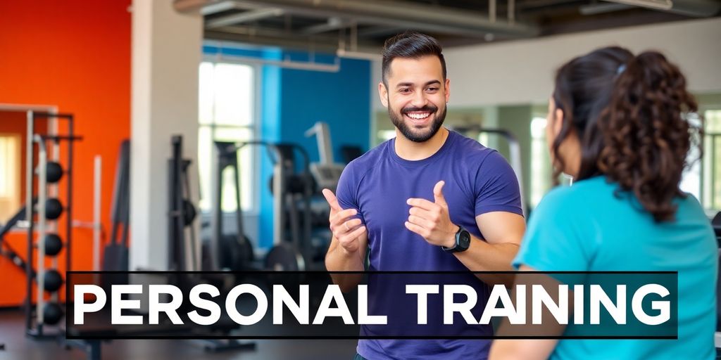 Personal trainer interacting with clients in a gym.