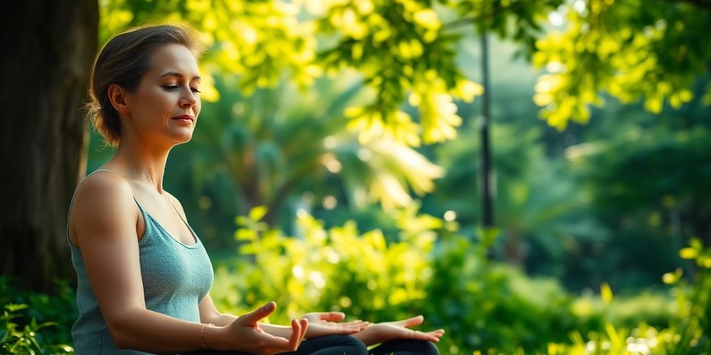 Person meditating in a tranquil natural setting.