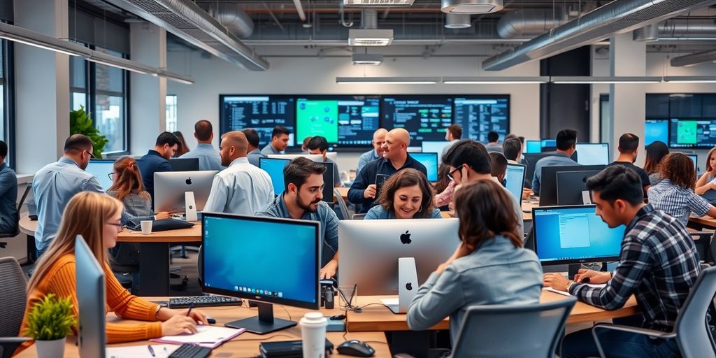 Professionals collaborating in a modern Nashville office.