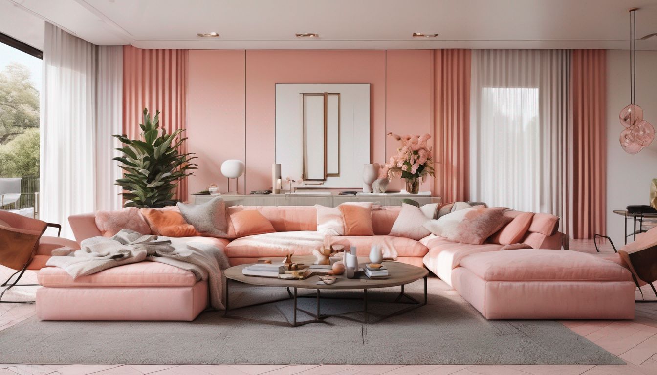 modern living room with peachy pink accents