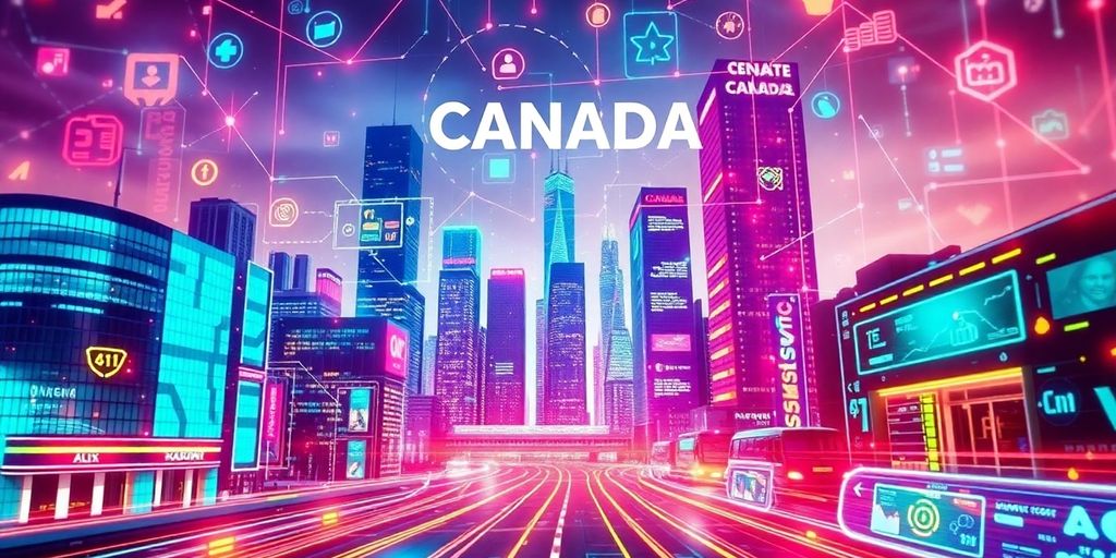 Futuristic digital landscape of e-commerce in Canada.