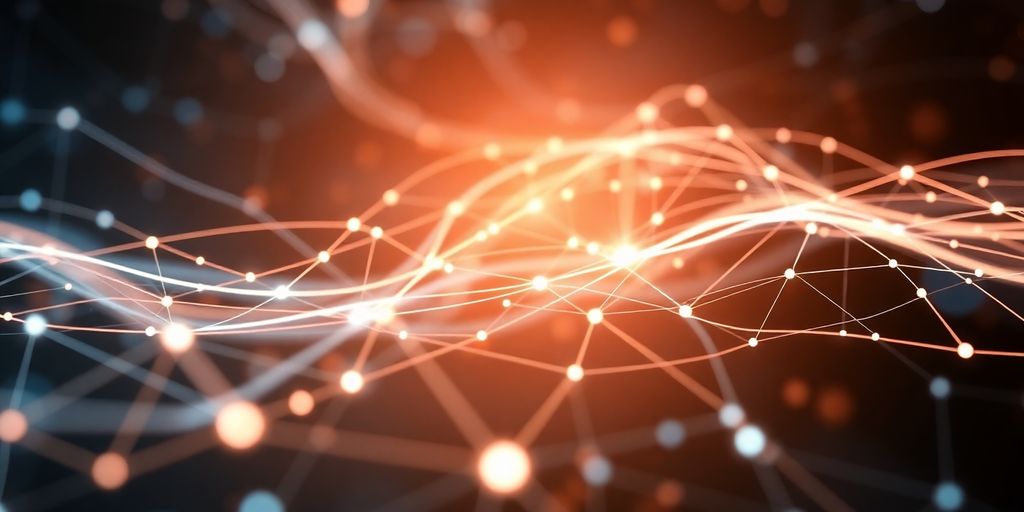 Abstract data flow connecting digital interfaces.
