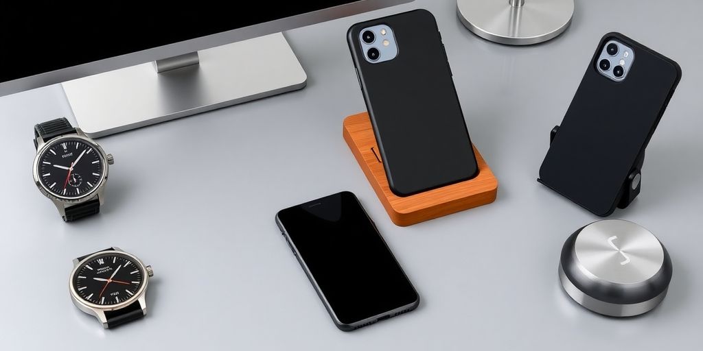 Personalized tech gadgets for men on a stylish desk.