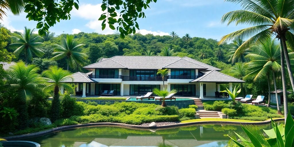 Luxury villa in Phuket with lush tropical surroundings.