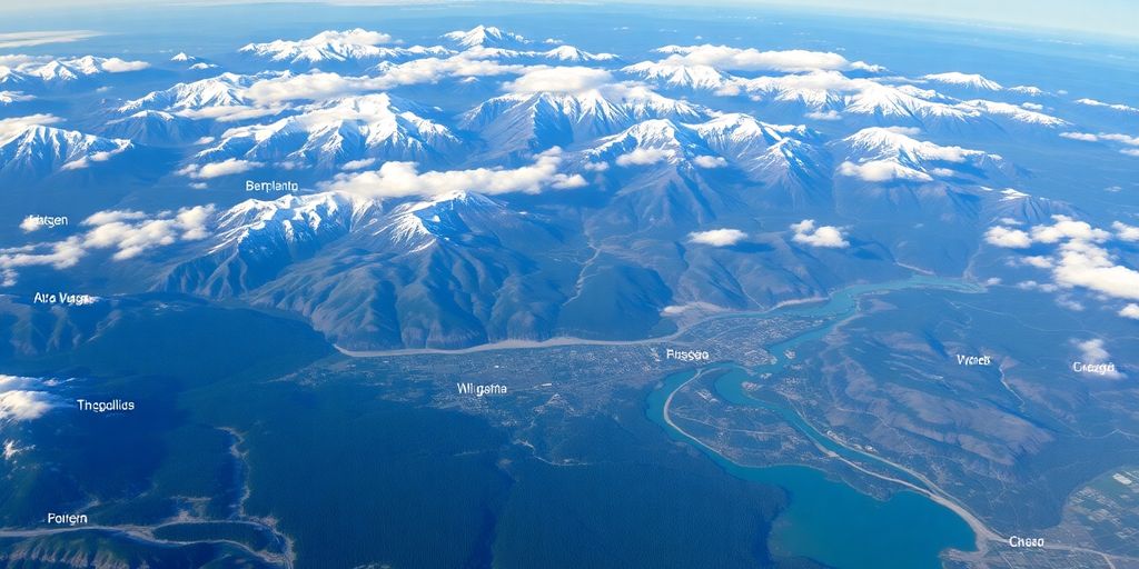Aerial view of Alaska's landscapes and significant regions.
