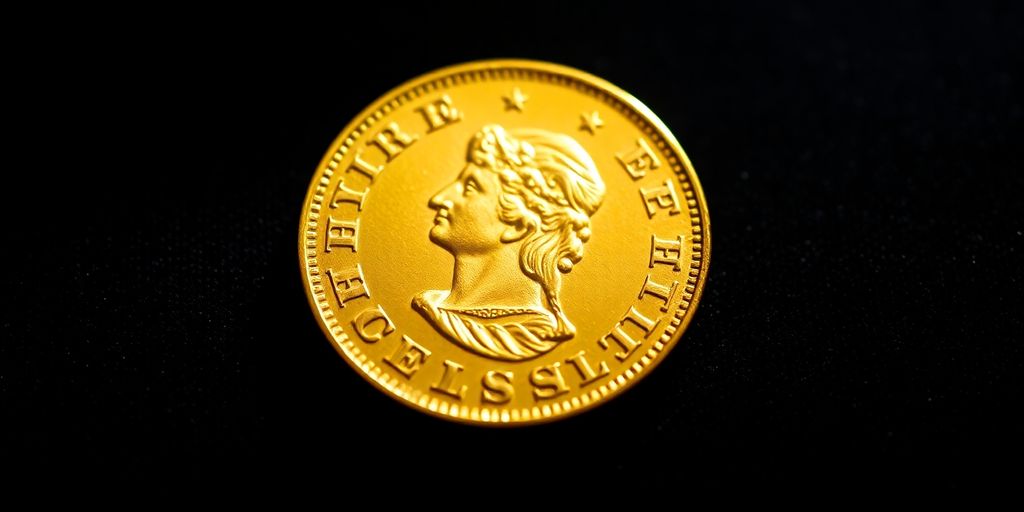 Pièce d'or Napoléon sur un fond sombre.