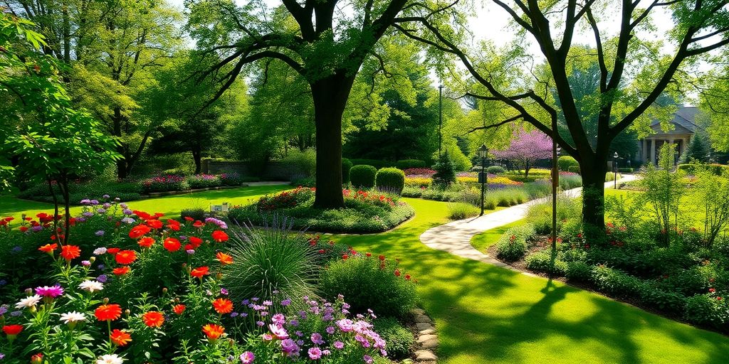 Vibrant flowers and lush greenery at Mount Vernon Gardens.