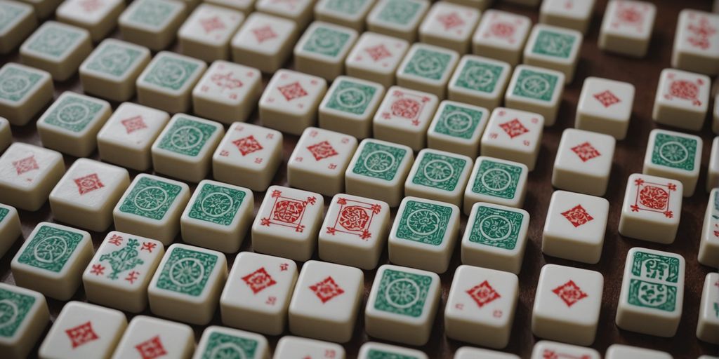 Different sizes of mahjong tiles displayed in a grid.