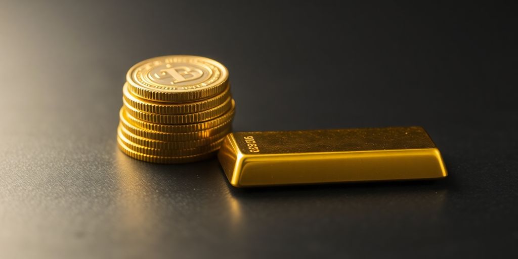 Pièces d'or empilées et lingots sur fond sombre