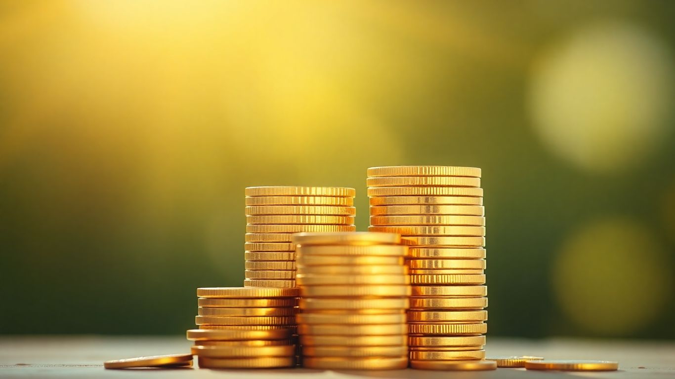 Golden coins stacked in an upward trend.