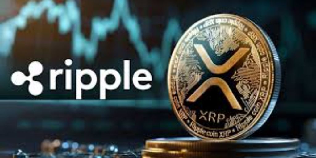 Digital currency logo with a background of financial charts.