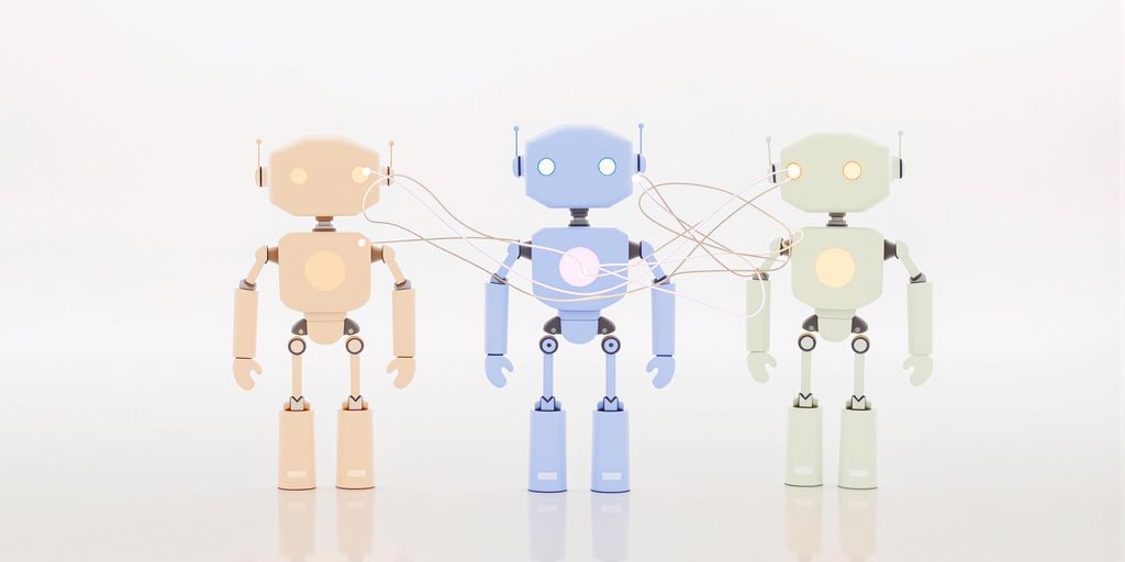 Robots working together orchestrating AI.