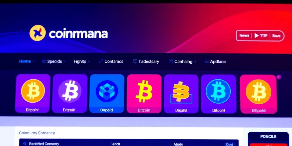 Coinmama platform interface with digital currency icons.