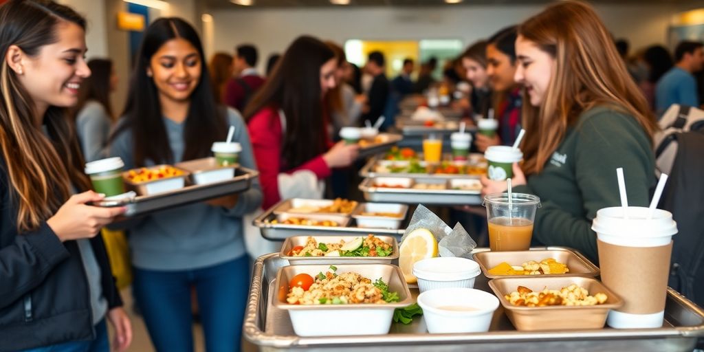 University canteen serving food in compostable containers.