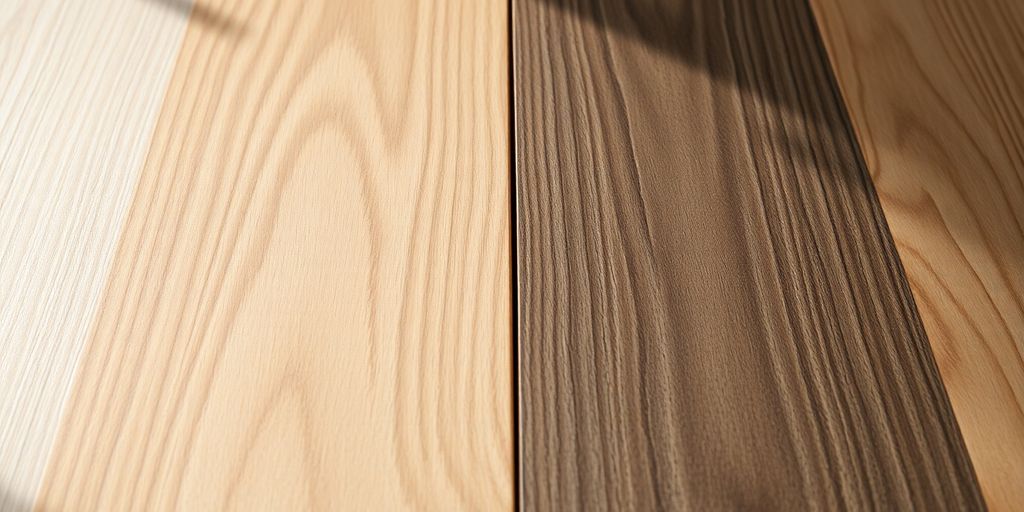 Two contrasting wooden floor samples, side-by-side.