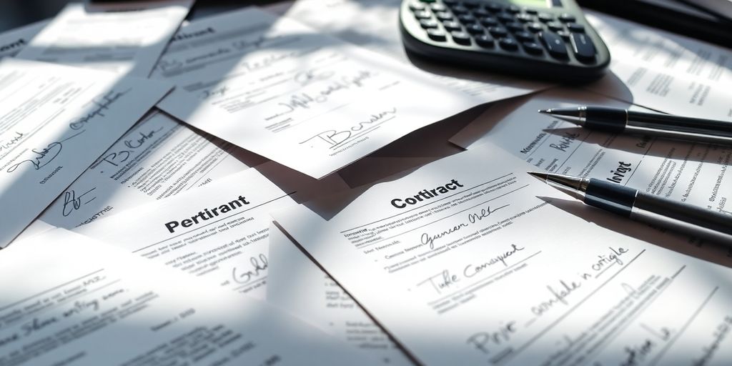 Close-up of options contracts on a desk.