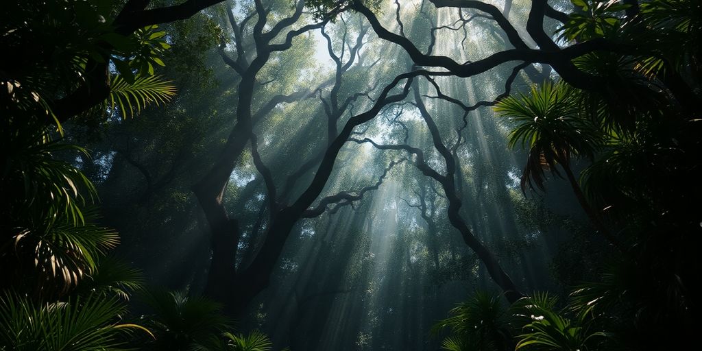 Une forêt luxuriante avec un trésor enfoui.