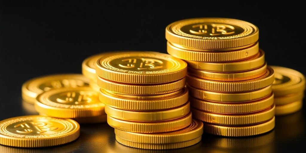 Pièces d'or empilées sur fond flou.