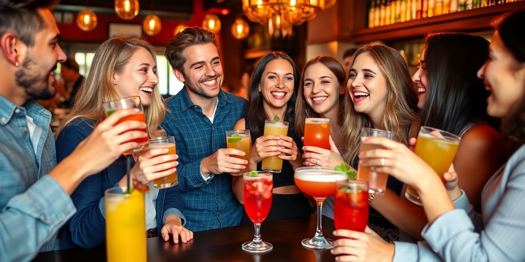 Young adults enjoying non-alcoholic drinks at a bar.