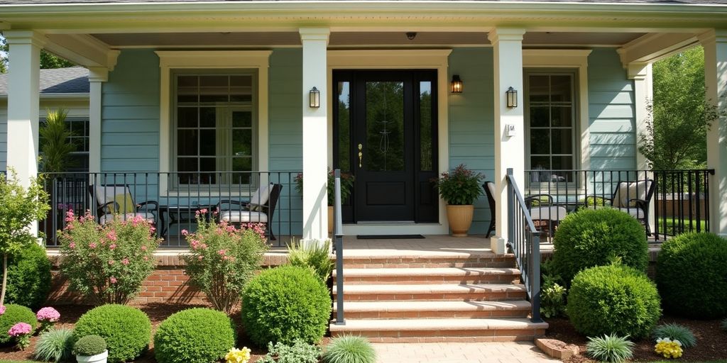 Charming home exterior with vibrant landscaping and modern features.