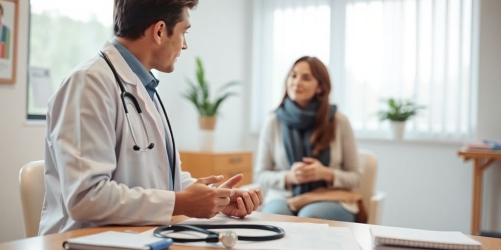 Doctor and patient in a medical consultation setting.