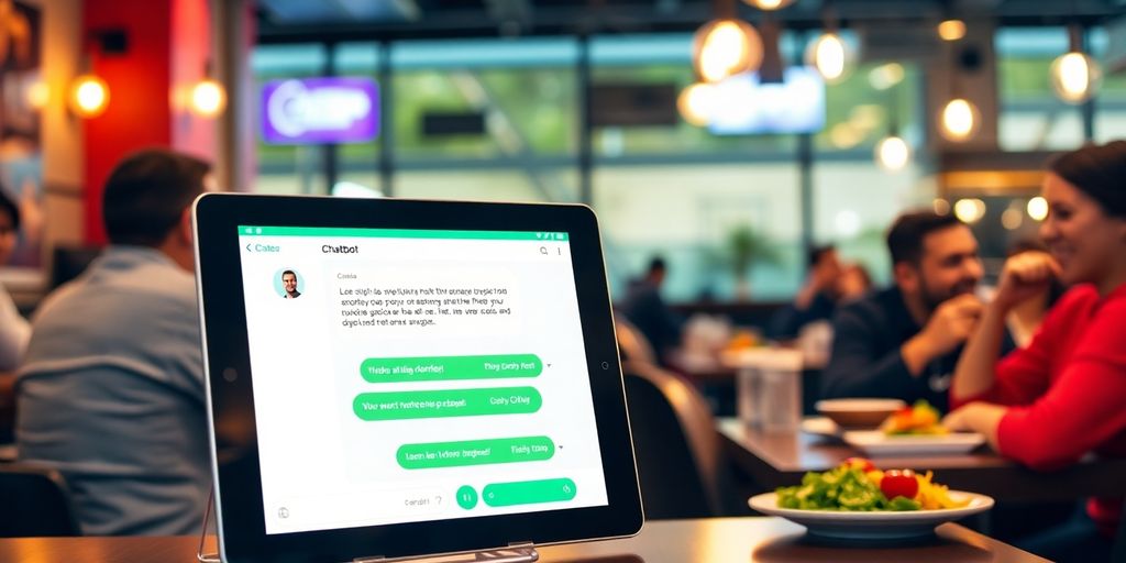 Restoran sa digitalnim tabletom i zadovoljni gosti.