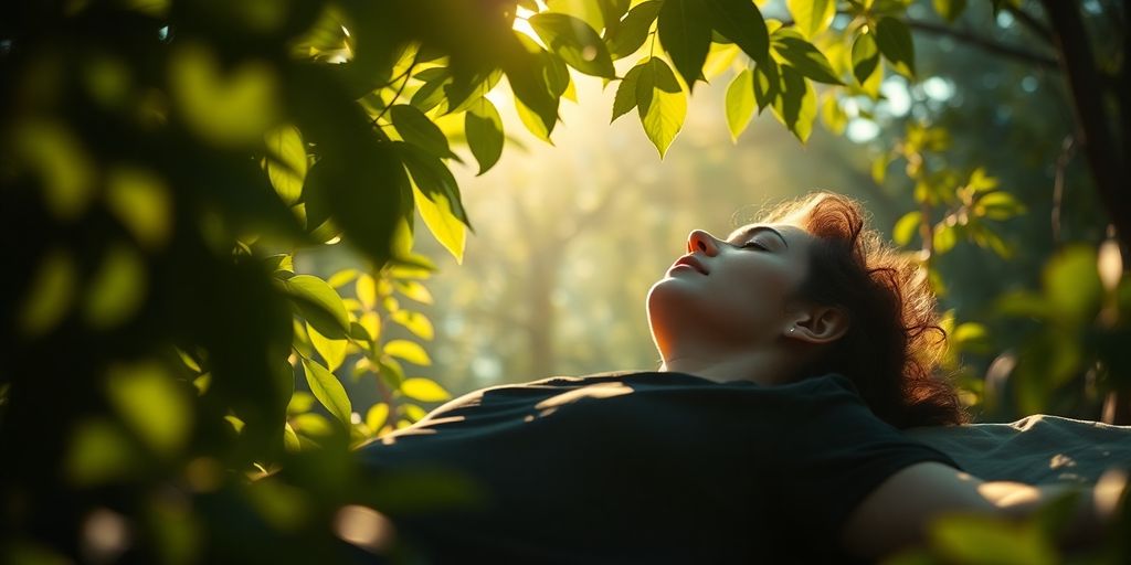 Person resting peacefully in a serene natural setting.