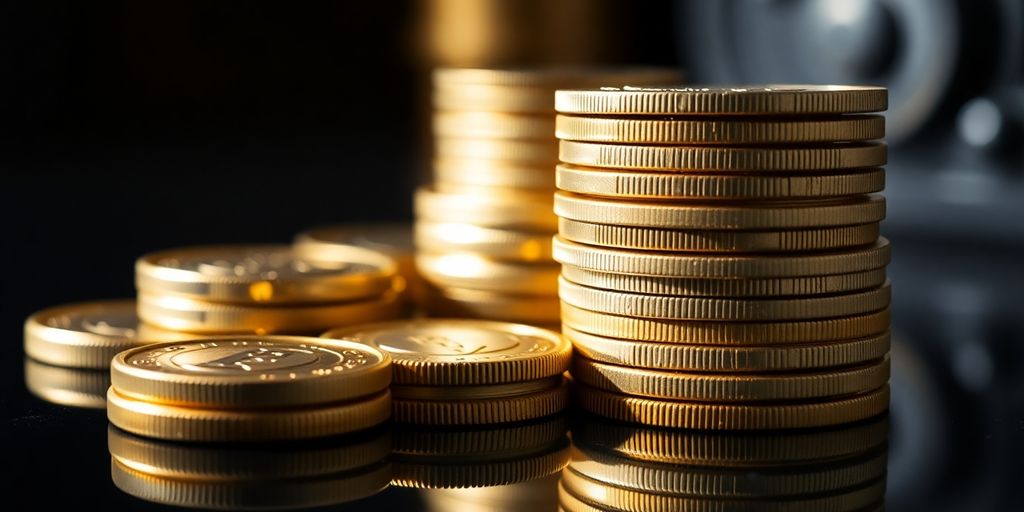 Gold and silver coins in pile