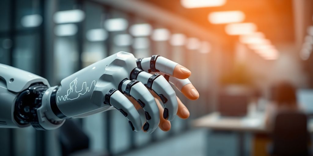 Robot ruka i ljudski prsti se dodiruju.