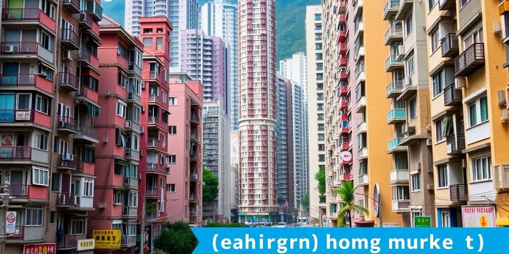 Hong Kong skyline with residential buildings and apartments.