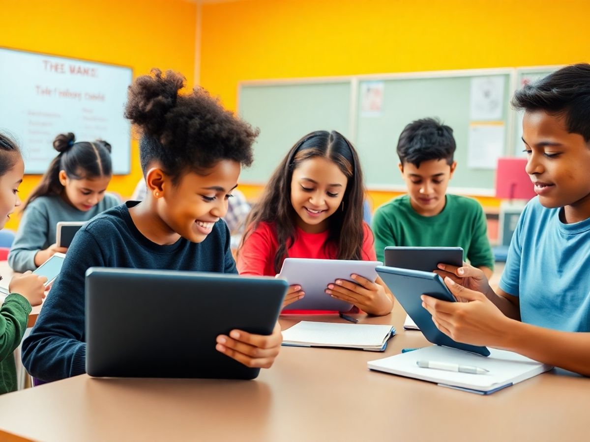Elevă folosind tabletă într-o clasă modernă.