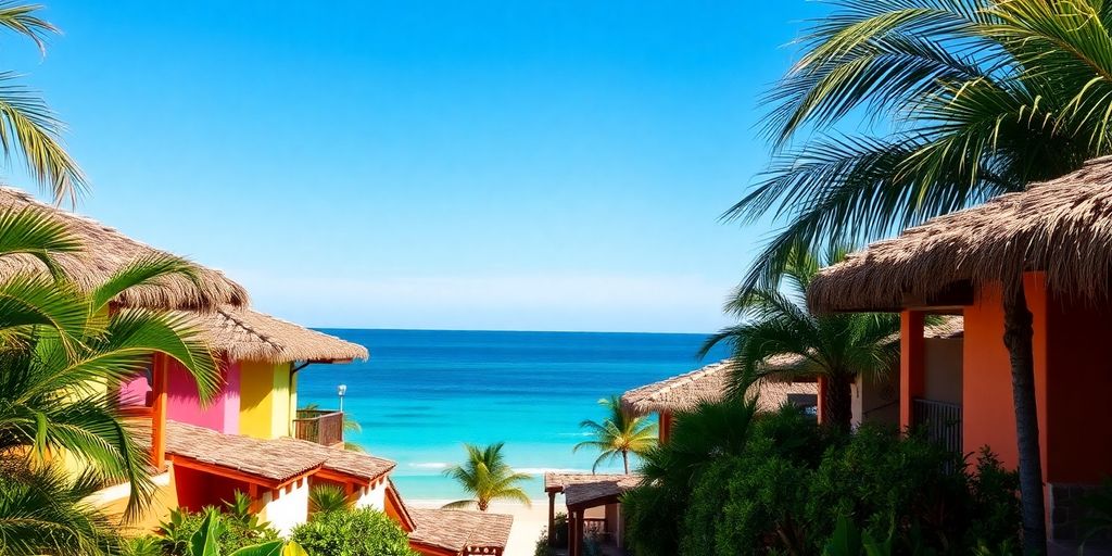 Colorful bungalows, beachfront, San Jose Del Cabo.