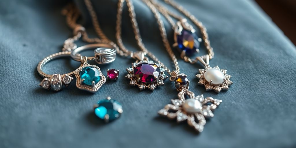 Bijoux personnalisés sur un tissu en velours.